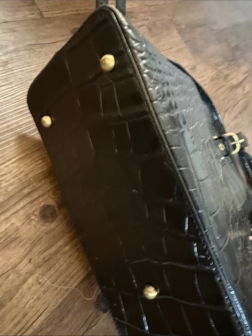 Franklin Covey Black Genuine Leather Croc-Embossed Shoulderbag/Satchel